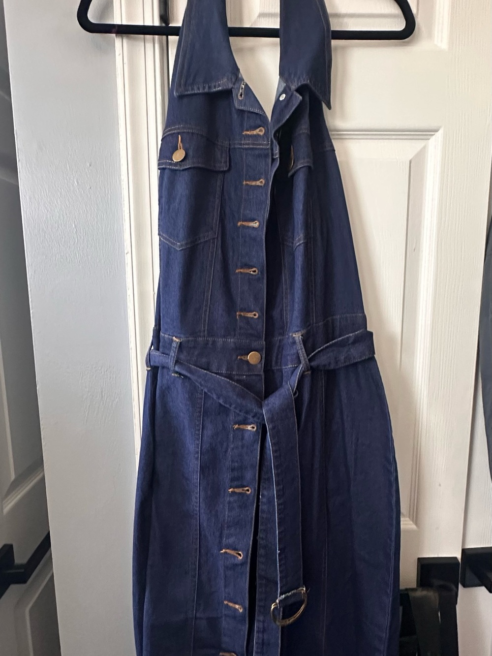 Ashley Stewart Navy Blue Backless Denim Dress with Belt